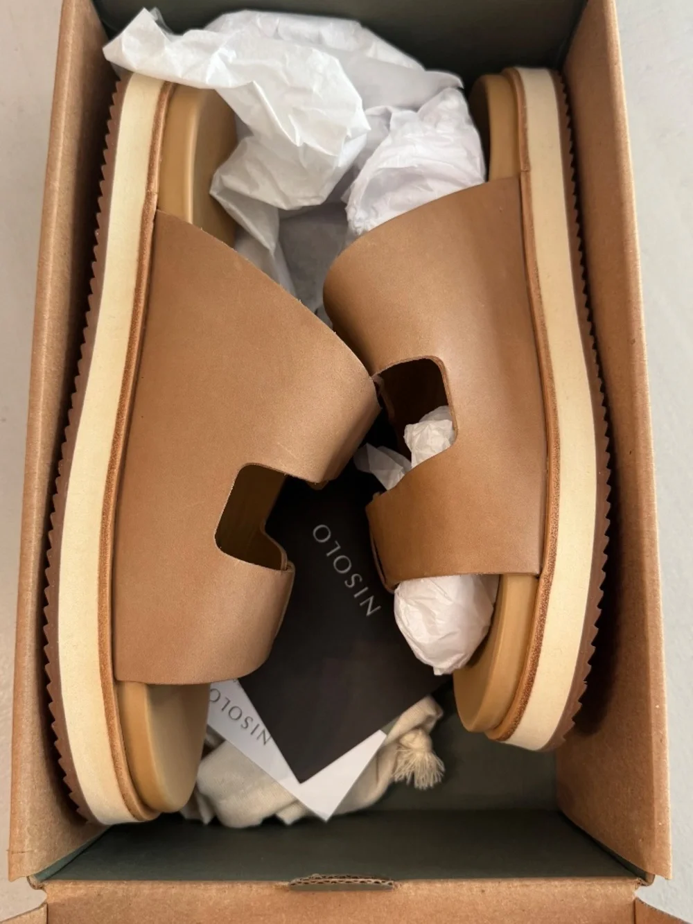 Nisolo Ella Go-To Flatform Slide Women's Almond Leather Sandals Sz 9 NIB - Picture 4 of 14